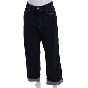 Icon Denim Unisex Cropped Wide Leg Jeans Dark Blue High Waist Size 28